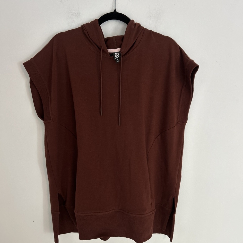 Ideology Women's XL Short Sleeve Oversized Coco Brown Hoodieโ Front Pockets Soft